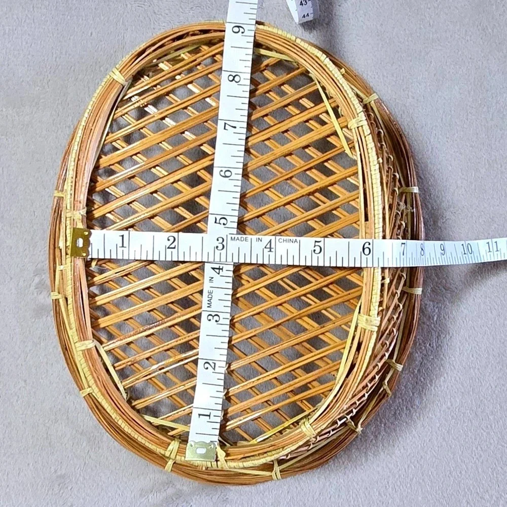 Vintage Oval Wicker Rattan Basket Natural Brown Open Weave 12.5 in